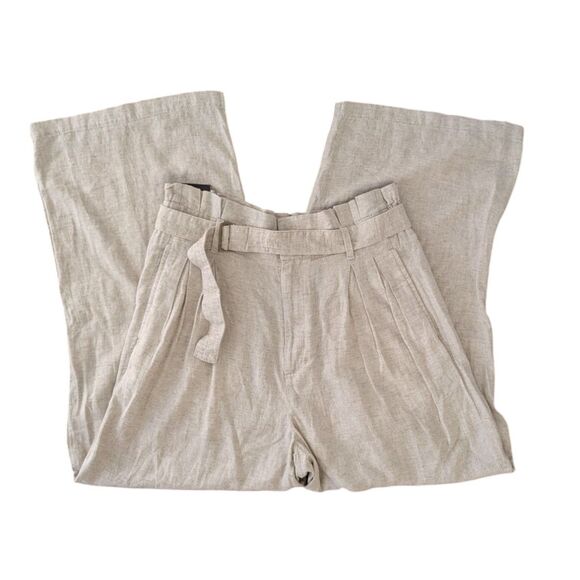 NWT Banana Republic Sz 12 Wide Leg Pleated Linen Blend Paperbag High Rise Pants - Picture 4 of 15